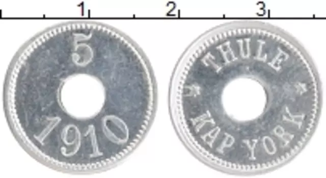 Монета 5 эре Гренландии 1910 года Алюминий Токен торговой станции THULE-Kap York Artic