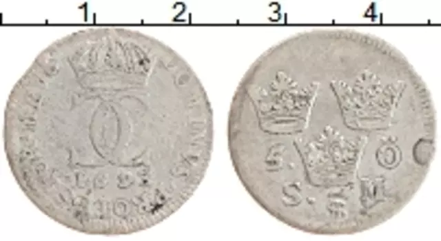Монета 5 эре Швеции 1693 года Серебро Карл XI