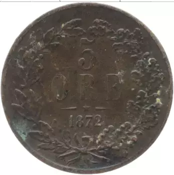 Монета 5 эре Швеции 1872 года Медь Карл XV