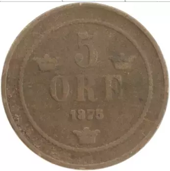 Монета 5 эре Швеции 1875 года Бронза Оскар II