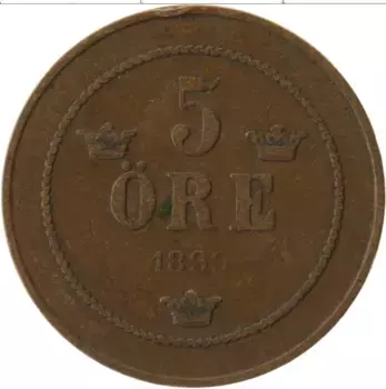 Монета 5 эре Швеции 1899 года Медь Оскар II