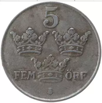 Монета 5 эре Швеции 1946 года Железо