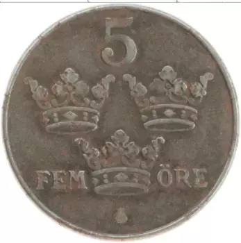 Монета 5 эре Швеции 1948 года Железо Густав V