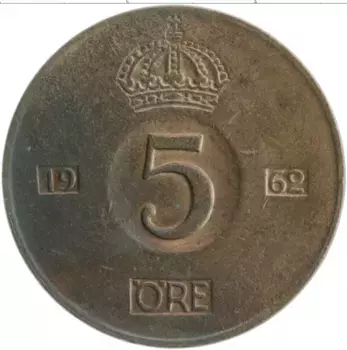 Монета 5 эре Швеции 1962 года Бронза Густав VI Адольф
