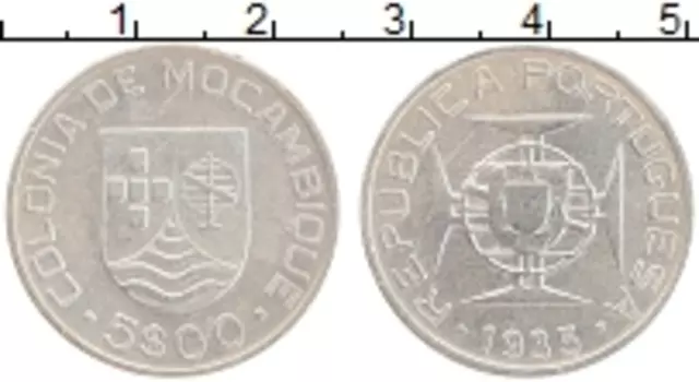 Монета 5 эскудо Мозамбика 1935 года Серебро