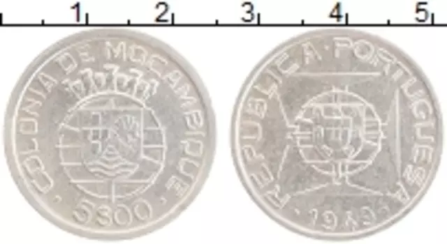 Монета 5 эскудо Мозамбика 1949 года Серебро