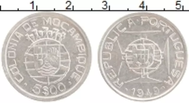 Монета 5 эскудо Мозамбика 1949 года Серебро