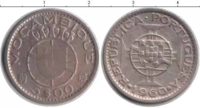 Монета 5 эскудо Мозамбика 1960 года Медно-никель