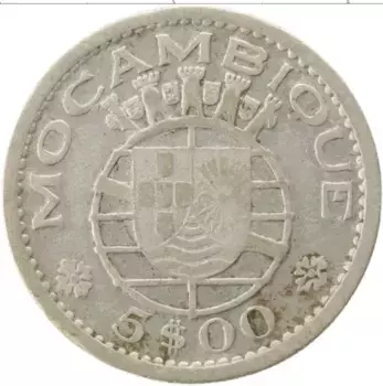 Монета 5 эскудо Мозамбика 1960 года Серебро Португальская колония