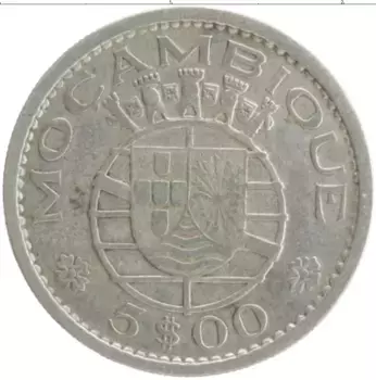 Монета 5 эскудо Мозамбика 1960 года Серебро