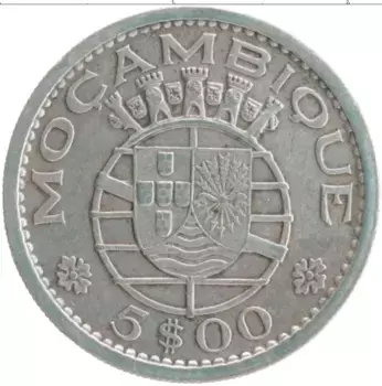 Монета 5 эскудо Мозамбика 1960 года Серебро