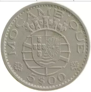 Монета 5 эскудо Мозамбика 1971 года Медно-никель