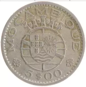 Монета 5 эскудо Мозамбика 1971 года Медно-никель