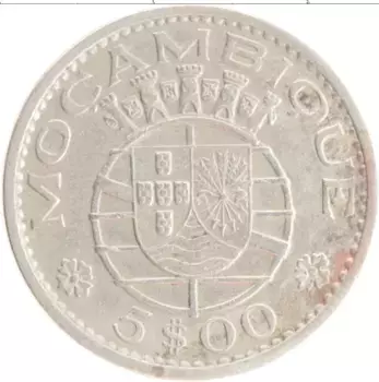 Монета 5 эскудо Мозамбика 1971 года Медно-никель