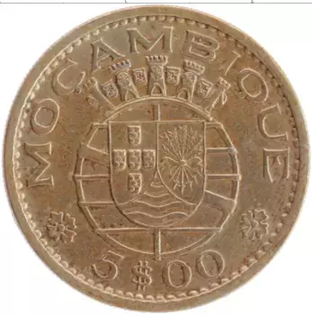 Монета 5 эскудо Мозамбика 1971 года Медно-никель