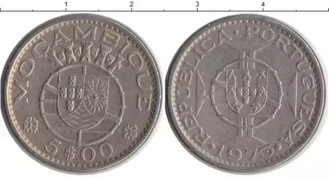 Монета 5 эскудо Мозамбика 1973 года Медно-никель Протекторат Португалии