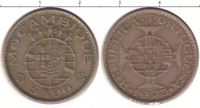 Монета 5 эскудо Мозамбика 1973 года Медно-никель Колония Португалии