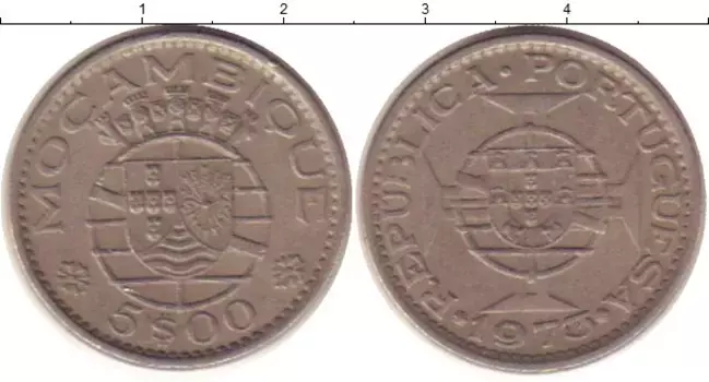 Монета 5 эскудо Мозамбика 1973 года Медно-никель Колония Португалии
