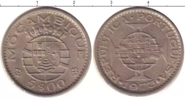Монета 5 эскудо Мозамбика 1973 года Медно-никель Колония Португалии