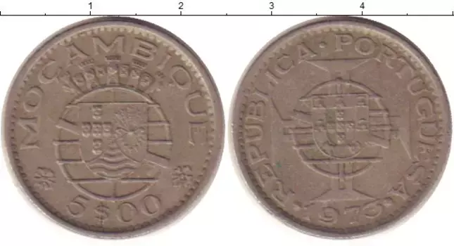 Монета 5 эскудо Мозамбика 1973 года Медно-никель Колония Португалии