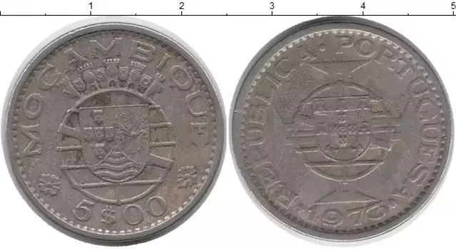 Монета 5 эскудо Мозамбика 1973 года Медно-никель