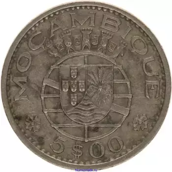 Монета 5 эскудо Мозамбика 1973 года Медно-никель