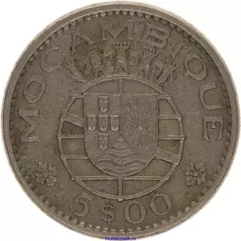 Монета 5 эскудо Мозамбика 1973 года Медно-никель