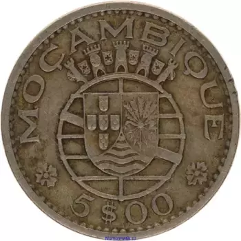 Монета 5 эскудо Мозамбика 1973 года Медно-никель