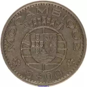 Монета 5 эскудо Мозамбика 1973 года Медно-никель