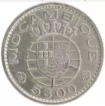 Монета 5 эскудо Мозамбика 1973 года Медно-никель