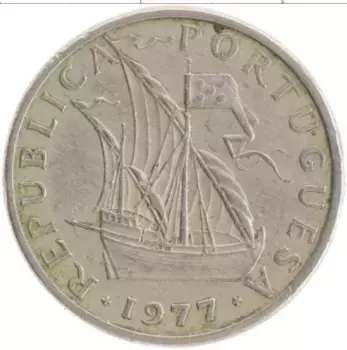 Монета 5 эскудо Португалии 1977 года Медно-никель