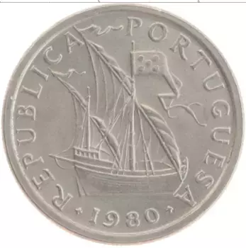 Монета 5 эскудо Португалии 1980 года Медно-никель