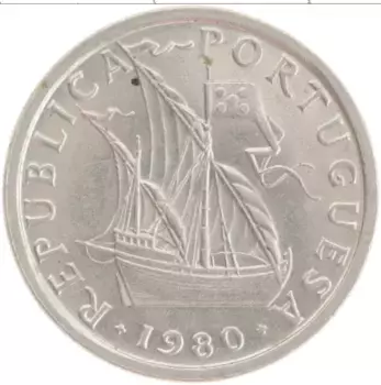 Монета 5 эскудо Португалии 1980 года Медно-никель