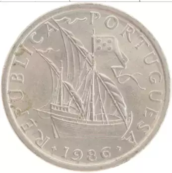 Монета 5 эскудо Португалии 1986 года Медно-никель
