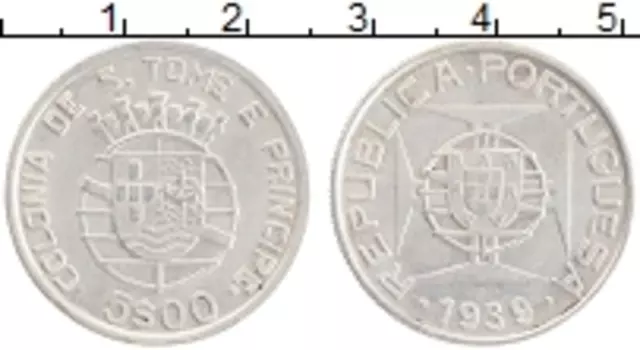 Монета 5 эскудо Сан-Томе и Принсипи 1939 года Серебро