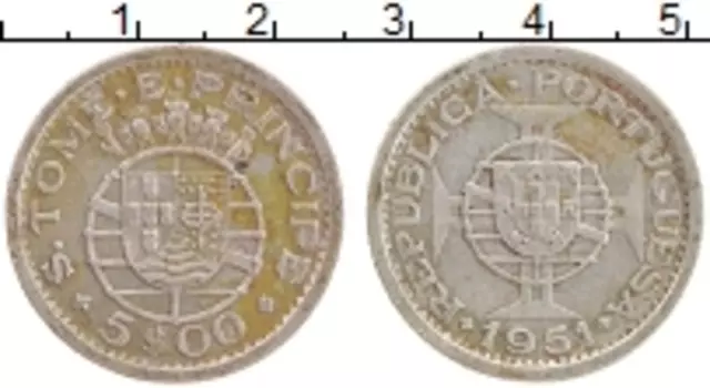 Монета 5 эскудо Сан-Томе и Принсипи 1951 года Серебро Португальская колония