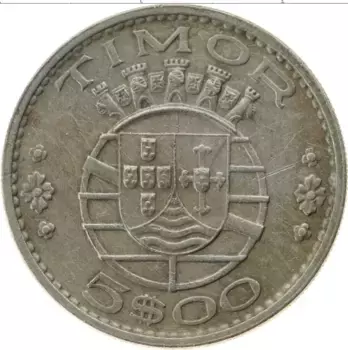 Монета 5 эскудо Тимора 1970 года Медно-никель Португальский