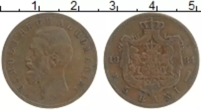Монета 5 бани Румынии 1884 года Медь Кароль I