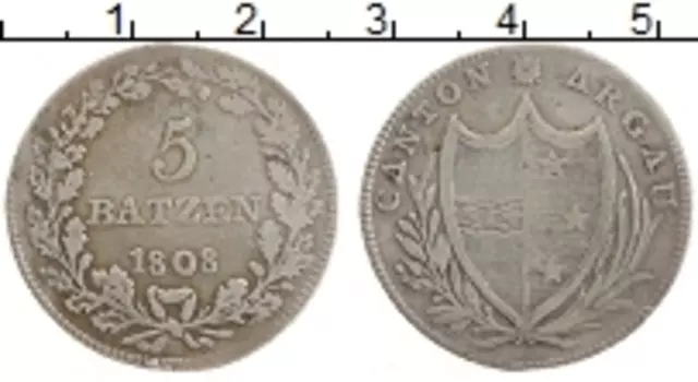 Монета 5 батзен Аргау 1808 года Серебро