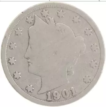 Монета 5 центов Америки 1901 года Медно-никель