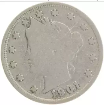 Монета 5 центов Америки 1901 года Медно-никель