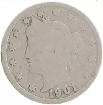 Монета 5 центов Америки 1901 года Медно-никель