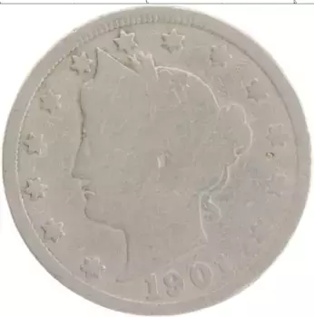 Монета 5 центов Америки 1901 года Медно-никель