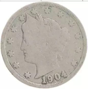 Монета 5 центов Америки 1904 года Медно-никель