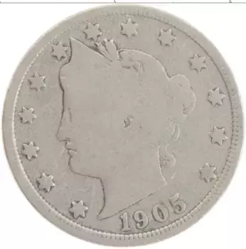 Монета 5 центов Америки 1905 года Медно-никель
