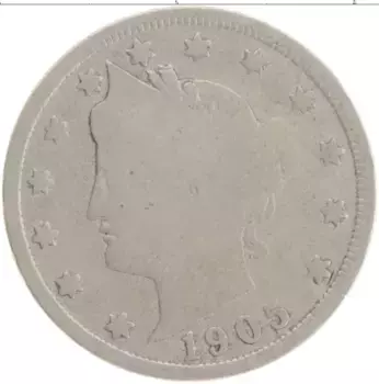 Монета 5 центов Америки 1905 года Медно-никель