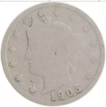Монета 5 центов Америки 1905 года Медно-никель