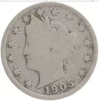 Монета 5 центов Америки 1905 года Медно-никель