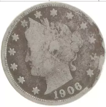 Монета 5 центов Америки 1906 года Медно-никель
