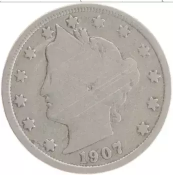 Монета 5 центов Америки 1907 года Медно-никель